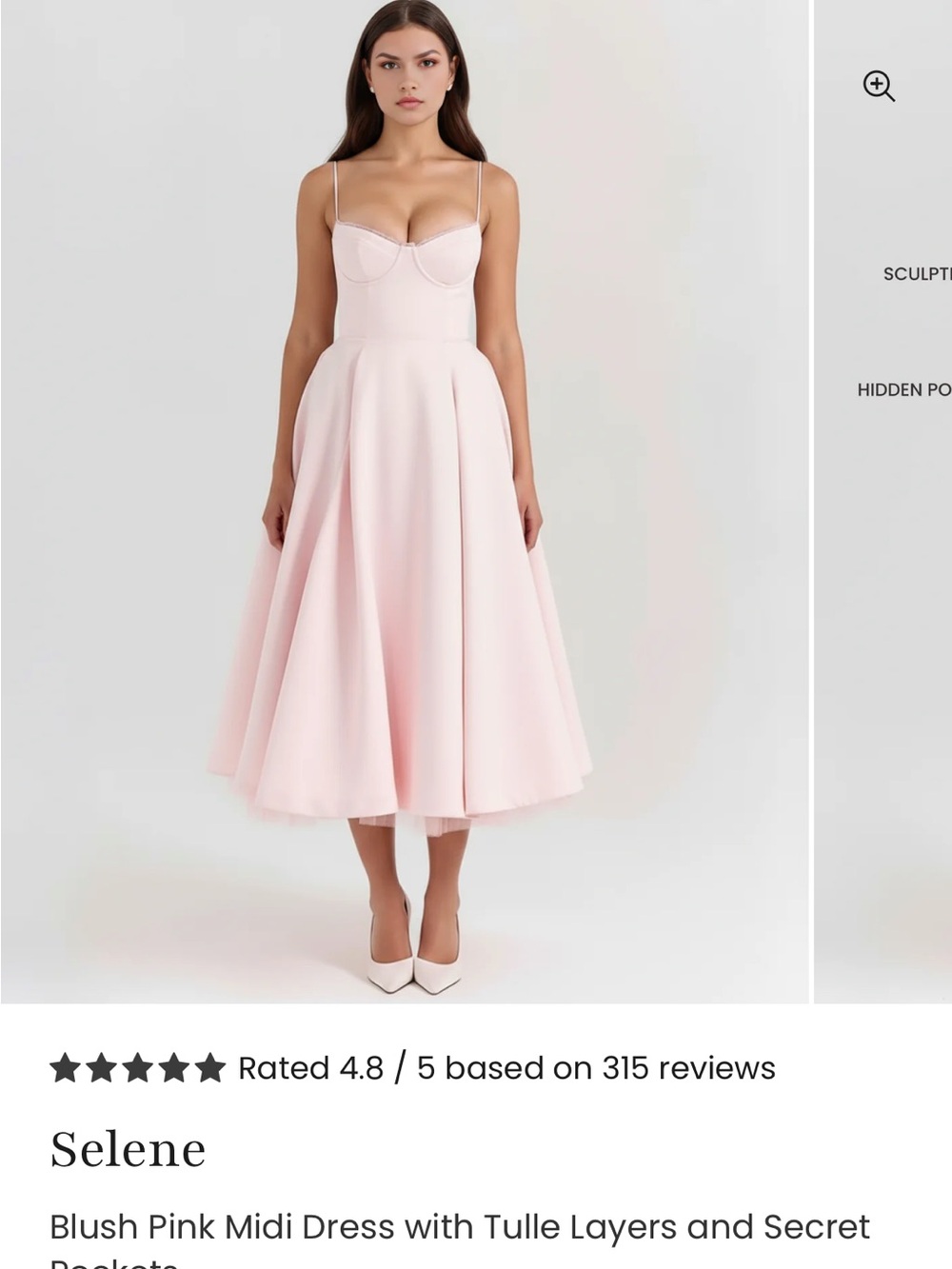 Blush Pink Midi Dress with Sculpted Bust